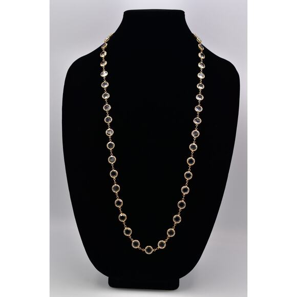 Swarovski Vintage Crystal Necklace Open Bezel Clear Gold Chain Swan Signed BinM - Picture 1 of 12